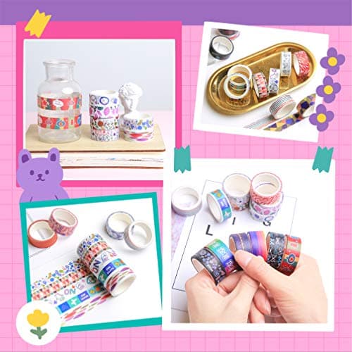40 Rolls Washi Tape Set - 15 mm Wide Colored Masking Tape for Kids, Decorative Adhesive Tape for DIY Crafts, Gift Wrapping, Scrapbooking Supplies, Bullet Journals, Planners, Party Decorations - Image 6