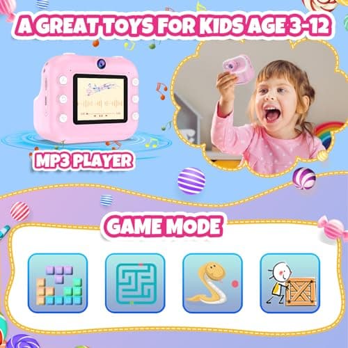 TOZDTO Kids Camera Instant Print,1080P HD Dual Lens Selfie Camera Toys for Girls & Boys Ages 3-12, Instant Photo Printing with 3 Rolls of Paper & 32GB Card, Christmas Birthday Gift for Toddlers (Pink) - Image 7