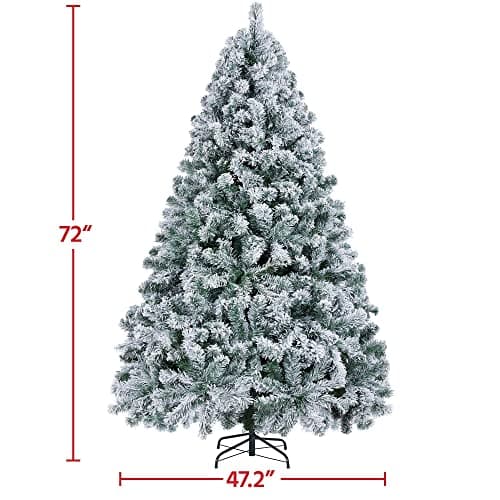 Yaheetech 6ft Pre-lit Artificial Christmas Tree with Incandescent Warm White Lights, Snow Flocked Full Prelighted Xmas Tree W/820 Branch Tips, 250 Incandescent Lights & Foldable Stand, Green & White - Image 3