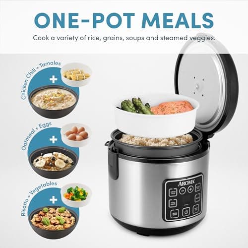 AROMA Digital Rice Cooker, 4-Cup (Uncooked) / 8-Cup (Cooked), Steamer, Grain Cooker, Multicooker, 2 Qt, Stainless Steel Exterior, ARC-914SBD - Image 2