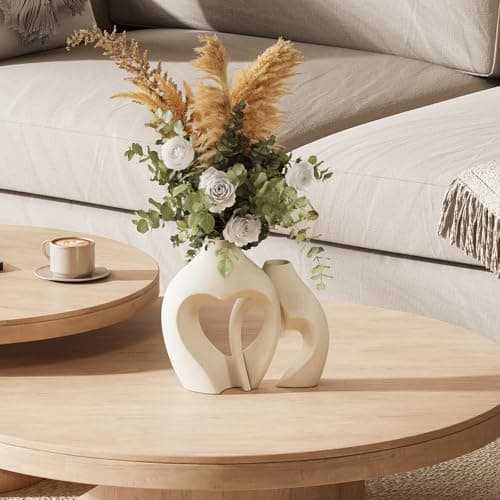 Zormon White Vases for Decor, Heart Shaped Ceramic Vase Set of 2, Nordic Heart Shaped Vases, Minimalist Decorative Vase for Table Centerpiece Wedding Dining Living Room Office House Decoration - Image 2