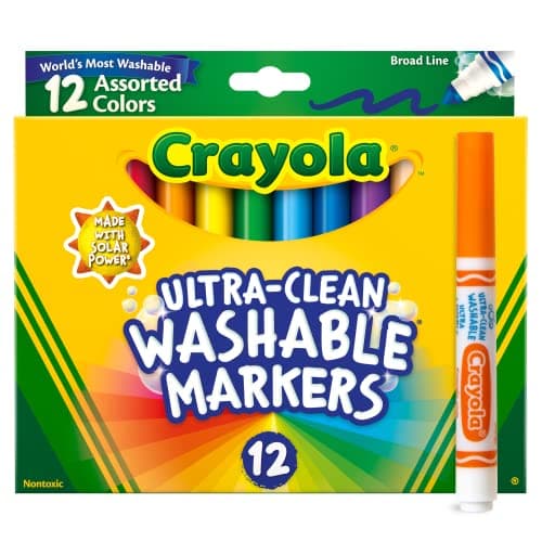 Crayola Broad Line Markers (12 Count), Washable Markers for Kids, Assorted, Back to School Essentials, Teacher Classrooms Must Have, School Supplies, 3+