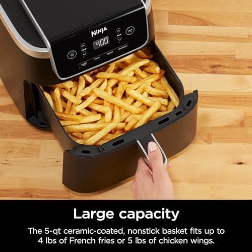 Ninja | Air Fryer | 4-in-1 Pro Air Fry, Roast, Reheat, Dehydrate | 5QT Capacity fits up to 4lbs of French Fries | 400F Max Temp | Nonstick Basket & Crisper Plate | 120V | Grey | AF141 - Image 3