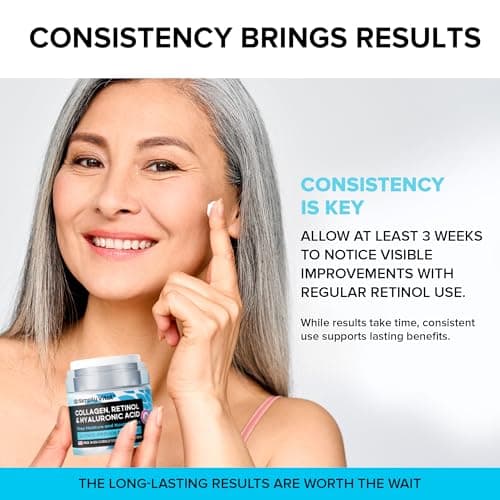 SimplyVital Collagen, Retinol & Hyaluronic Acid Cream - Anti-Aging Face Moisturizer for Face, Firming Skin Care Neck & Décolleté - Made in USA, Daily Moisturizer Face Cream Day & Night - 1.7 fl.oz. - Image 8