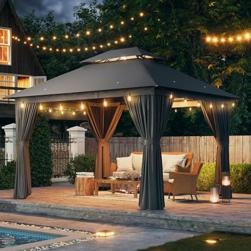 AOXUN Outdoor Gazebo for Patio 10x12, Metal Frame Canopy with Double Roofs, Heavy Duty Party Tent and Shelter with Mosquito Netting and Privacy Screen for Backyard, Lawn, Garden, Deck - Image 7