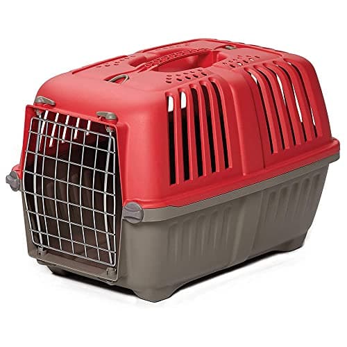 MidWest Homes for Pets Spree Travel Carrier – Hard-Sided Dog & Cat Carrier, Small Pet Travel Crate with Handle, Ventilated Design, Easy Assembly, 22-Inch, Red