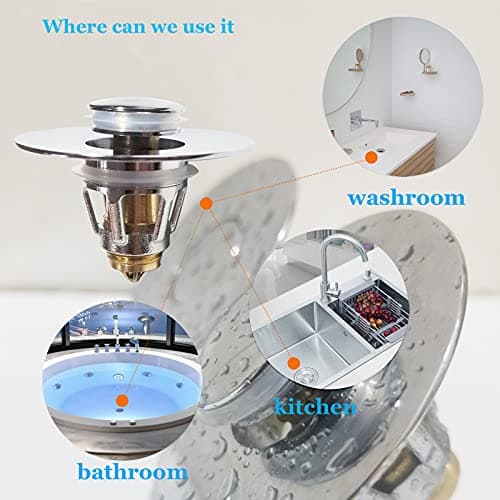 QYHNYJF Bathroom Sink Stopper,UniversalBasin Pop Up Bathroom Drain Stopper, for 1.1~1.5 in U.S. Standard Drain Holes, with Hair Catcher Anti Clogging Bathroom Sink Drain Strainer (Silver) - Image 8