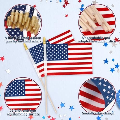 12 Pcs Small American Flags on Stick, 6x4 In 4th of July Decorations, Mini Patriotic USA Flag, Fourth of July Decorations, Hand Held July 4th Flag for Independence Day Supplies Favor Accessories - Image 3