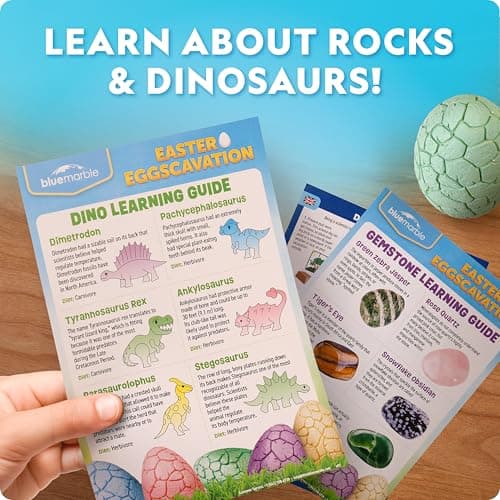 Blue Marble Easter Eggscavation Dig Kit - 12 Easter Egg Dig Bricks with Real Gemstones & Glow in The Dark Dinosaur Figures, Includes Dig Tools, Egg Hunt or Dig Party Activity, Easter Basket Stuffers - Image 6