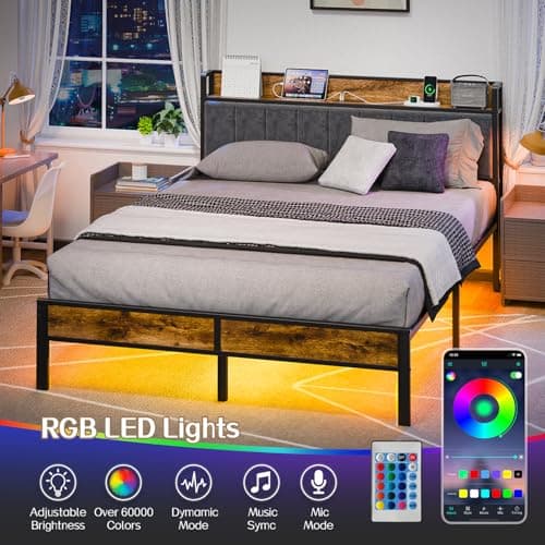Liians Queen Bed Frame with Headboard, Metal Platform Bed with Smart LED Lights and USB Charging Station, Easy Assembly, No Box Spring Needed - Image 3