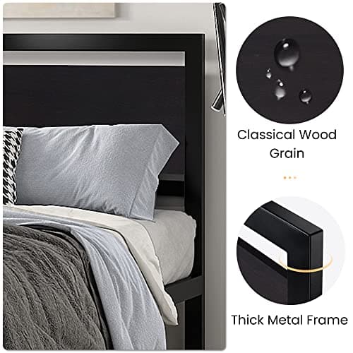 SHA CERLIN Queen Size Bed Frame with Modern Headboard, Heavy Duty Platform Metal Base with Square Footboard and 13 Strong Slats Support, No Box Spring Needed, Black - Image 4