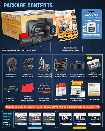 ROVE R2-4K DUAL Dash Cam Front and Rear, STARVIS 2 Sensor, FREE 128GB Card Included, 5G WiFi - up to 20MB/s Fastest Download Speed with App, 4K 2160P/FHD Dash Camera for Cars, 3" IPS, 24H Parking Mode - Image 6