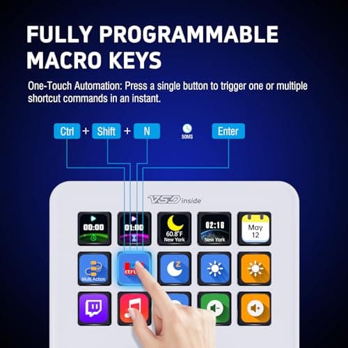 VSDINSIDE Macro Keypad, Stream Controller Deck Gaming Streaming Shortcut Keyboard, 18 Programmable Keys Customizable Visual AI Pad USB Soundboard for OBS, YouTube, Desk Office Setup, Laptop, PC, Mac - Image 2