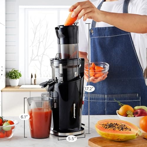 Elite Gourmet EJX017 Whole Fruit 3” Feeding Chute, Dynamic Masticating Slow Juicer, High Yield Cold Press Juice Extractor, Nutrient and Vitamin Dense, Easy to Clean, 27 oz Juice Cup, Black - Image 5