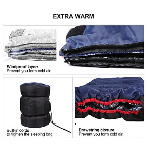 REDCAMP Outdoors Cotton Flannel Sleeping bag for Camping Hiking Climbing Backpacking, 3-season Trip Warm S Envelope Sleeping Bags 75 by 33 Inches (Navy Blue with 2lbs Filling) - Image 4