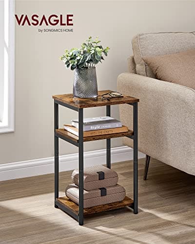 VASAGLE Side Table, Small End Table, Tall Nightstand for Living Room, Bedroom, Office, Bathroom, Rustic Brown and Classic Black ULET273B01 - Image 2