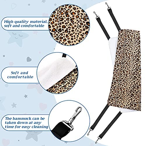 2 Pieces Reversible Cat Hanging Hammock Soft Breathable Pet Cage Hammock with Adjustable Straps and Metal Hooks Double Sided Hanging Bed for Small Dogs Rabbits(Leopard and Dot,M) - Image 5