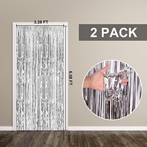 2 Pack Foil Curtain Backdrop Silver Metallic Tinsel Foil Fringe Curtains Photo Booth Props for Birthday Wedding Engagement Baby Shower Bachelorette Christmas Holiday Celebration Party Decorations - Image 7