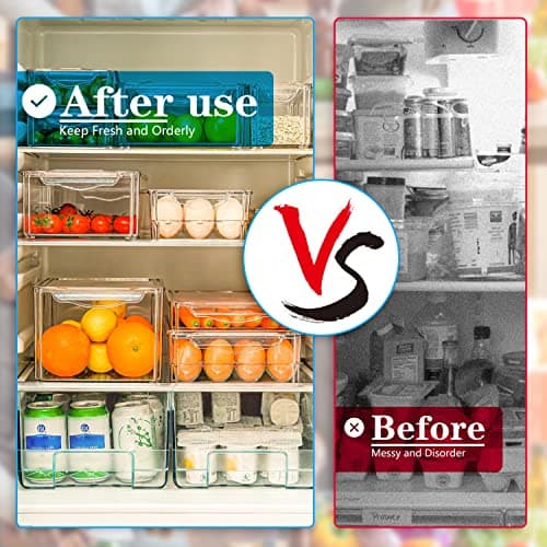 Pomeat 10 Pack Fridge Organizer, Stackable Refrigerator Bins with Lids, BPA-Free Produce Fruit Storage Containers for Fridge, Clear for Food, Drinks, Vegetable - Image 3