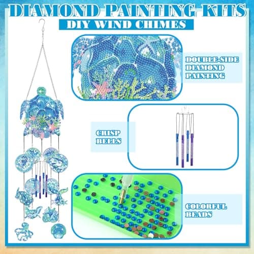GlikCeil Beach Wind Chimes Diamond Art Wind Chimes Suncatchers Beach Diamond Art Kits with Crystal Pendant Hanging Ornament for Home Garden Patio Backyard Decor(Blue) - Image 5