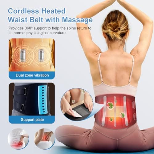 Heating Pad for Back Pain Relief,Electric Heating Pad for Low Back Massager,3 Heat, Black,43"x 6" +20" Extended Belt Gifts for Women,Men,Mom,Dad - Image 3