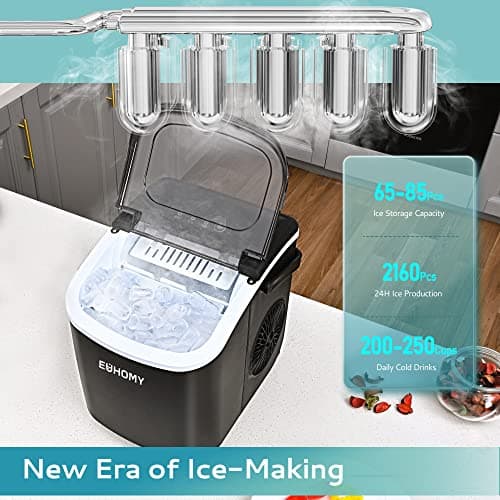 EUHOMY Countertop Ice Maker Machine with Handle, 26lbs in 24Hrs, 9 Ice Cubes Ready in 6 Mins, Auto-Cleaning Portable Ice Maker with Basket and Scoop, for Home/Kitchen/Camping/RV. (Black) - Image 3