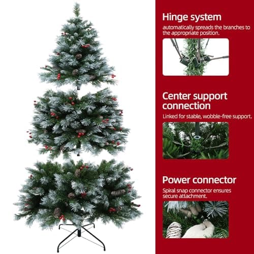 SENNOUL Prelit Christmas Tree with Lights 6ft - Premium Artificial Christmas Tree, with 874 Branch Tips and 250 Warm Lightsm, Support Automatique, Easy Assembly,Perfect Choice for Xmas Decorations - Image 4