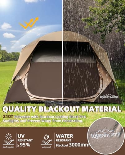 LOYEAHCAMP 4 Person Blackout Camping Tent, Easy Setup Waterproof Family Dome Tent for Camping with Rainfly, Portable Double Layer Large Family Tent for Outdoor Camping&Hiking - Image 3