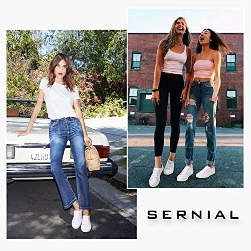 SERNIAL Women's White Tennis Shoes PU Leather Sneakers Casual Walking Shoes for Women(White,US9) - Image 5