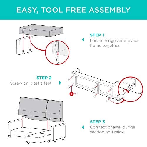 Best Choice Products Upholstered Sectional Sofa for Home, Apartment, Dorm, Bonus Room, Compact Spaces w/Chaise Lounge, 3-Seat, L-Shape Design, Reversible Ottoman Bench, 680lb Capacity - Blue/Gray - Image 8