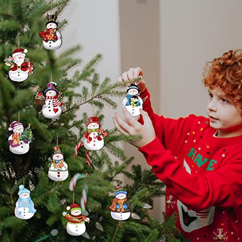 24 Pieces Christmas Snowman Wooden Ornaments Wood Hanging Decoration Set for Christmas Tree Hanging Wood Crafts Holiday Decor Xmas Party Supplies - Image 7