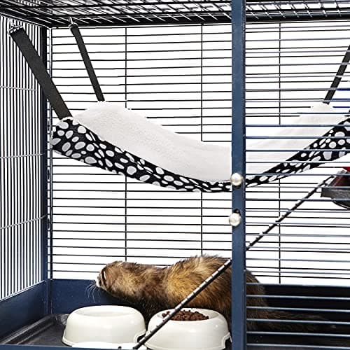 2 Pieces Reversible Cat Hanging Hammock Soft Breathable Pet Cage Hammock with Adjustable Straps and Metal Hooks Double Sided Hanging Bed for Small Dogs Rabbits(Leopard and Dot,M) - Image 7