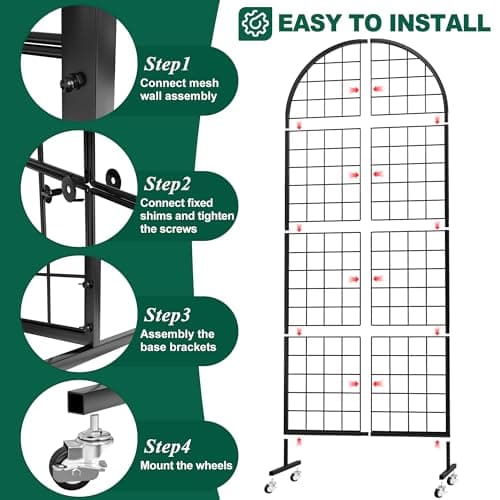 Asee'm Grid Wall Panels Display Stand 2' x 5.2' FT Black Movable Wire Grid Wall Display Rack Heavy Floorstanding Detachable Girdwall Panel with T-Base for Craft Show Rack, Retail Displays 1PCS - Image 3