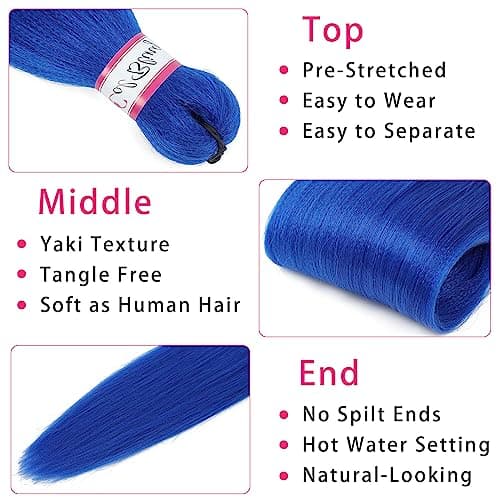 Col Bling Blue Braiding Hair Pre Stretched, 28 Inch Long Braid Hair Extensions for Women, Box Braids Hair Yaki Texture, Professional Synthetic, Softness, Knotless Easy to Install - Image 3