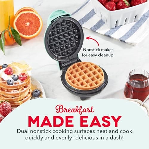 DASH Mini Waffle Maker - 4” Waffle Mold, Nonstick Waffle Iron with Quick Heat-Up, PTFE Nonstick Surface - Perfect Mini Waffle Maker for Kids and Families, Just Add Batter (Aqua) - Image 3