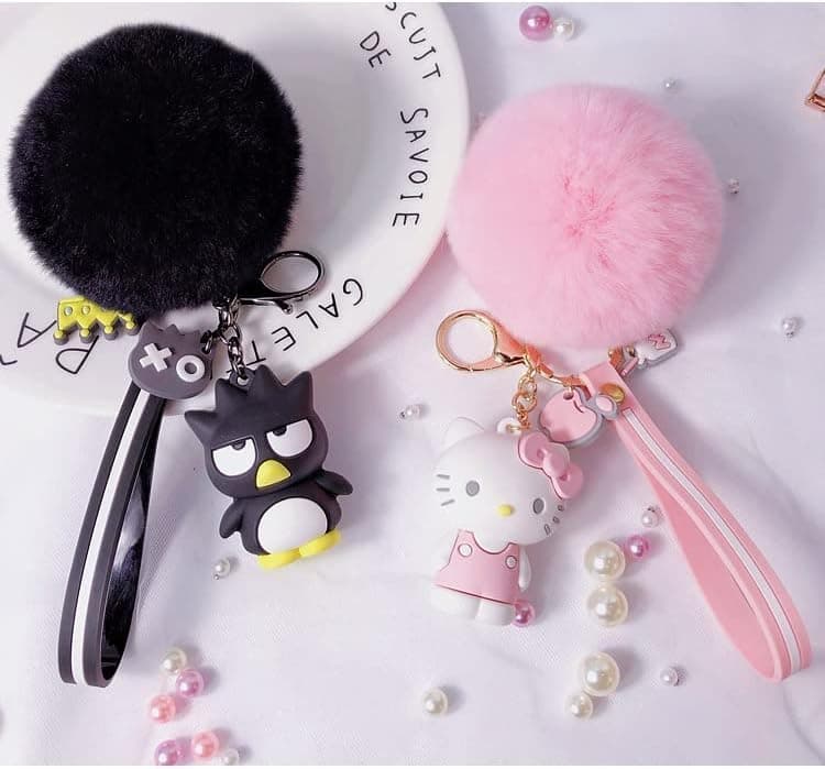 Cute Keychains for Girls, Kawaii Pom Pom Fuzzy Key Chain Accessories Wristlet Cartoon Keychain Pink208 - Image 7