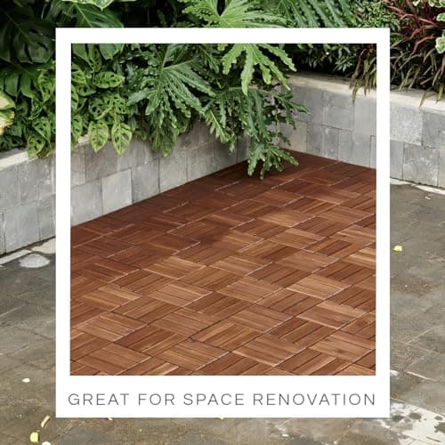 THYOI Deck Tiles, Patio Flooring - Outdoor Waterproof Acacia Wood Tiles for All Weather Use - Balcony, Backyard, Indoor & Outdoor (Dark Brown Crossed Pattern, 10 Pcs - 10 Square Ft) - Image 7
