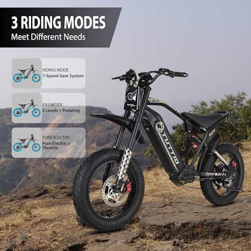 Tuttio Electric-Dirt-Bike for Adults-Teens, ICT Peak 4000W-43MPH-60V-25AH Electric Motorcycle 20" Fat-Tire-Electric-Bike for Mountain Snow Off-Road Fit Age 16+ - Image 8