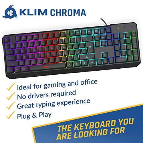KLIM Chroma Gaming Keyboard Wired USB Durable Ergonomic Waterproof + Blaze Rechargeable Wireless Gaming Mouse RGB White + Impact USB Gaming Headset - Noise Cancelling - Image 2