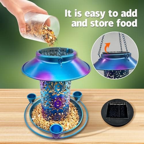 Solar Bird Feeder, Bring Three Nectar Water Cups & S Hook, Attractive Cardinals & Many Wild Various Birds, Squirrel Rust Weather & Water Proof as Gift Idea for Friends, Family, Elders - Image 6