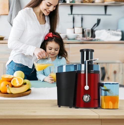 Panana Centrifugal Juicer Extractor with Wide Mouth 3” Feed Chute for Fruit Vegetable, Easy to Clean, Stainless Steel, BPA-free (Red) - Image 4