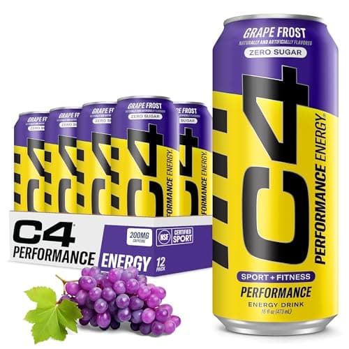 C4 Energy Carbonated Zero Sugar Energy Drink, Pre Workout Drink + Beta Alanine, Purple Frost, 16 Fl Oz (Pack of 12)