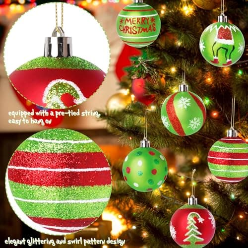Wninbu 12 Pcs 2.4 Inch Christmas Ball Ornaments for Tree,Red and Green Glittering Hanging Bulbs Pendants for Christmas Tree Decorations - Image 3