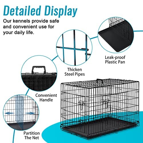 FDW Dog Crate for Small Dogs 24 Inch Folding Metal WirePet Cage Double Door W/Divider Panel Indoor Outdoor Kennel Leak-Proof Plastic Tray,Black - Image 5