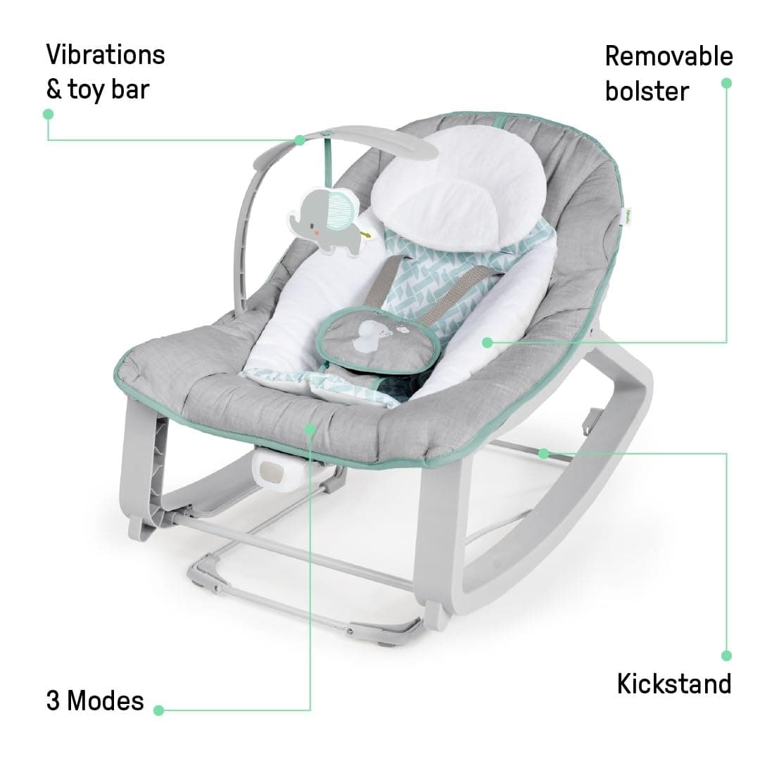 Ingenuity Keep Cozy 3-in-1 Grow with Me Vibrating Baby Bouncer, Seat & Infant to Toddler Rocker, Vibrations & -Toy Bar, 0-30 Months Up to 40 lbs (Weaver) - Image 5