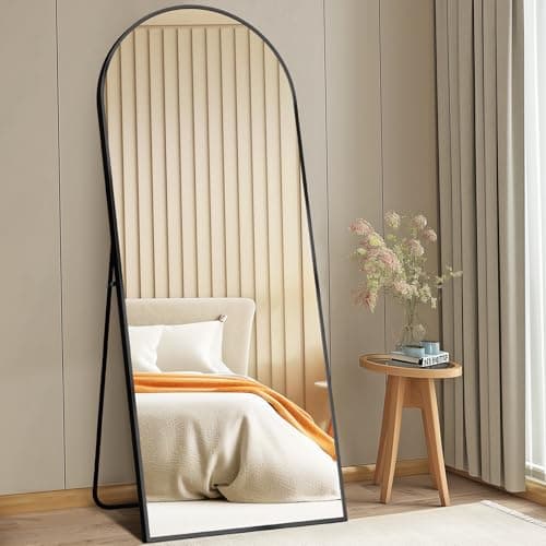 DUMOS Arched Full Length Mirror with Stand 64"x21" Floor Standing Aluminum Frame for Bedroom Body Hanging Leaning Modern Simple Home Decor Shatter-proorf Nano Glass Wall Living Room Cloakroom Black - Image 6