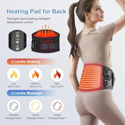 Heating Pad for Back Pain Relief,Electric Heating Pad for Low Back Massager,3 Heat, Black,43"x 6" +20" Extended Belt Gifts for Women,Men,Mom,Dad - Image 2