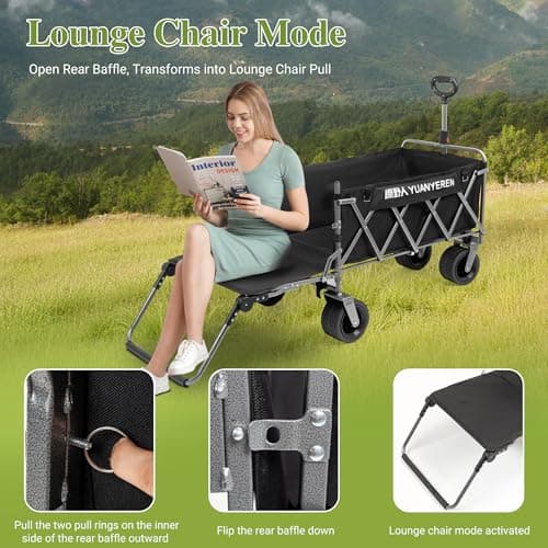 Large Capacity Collapsible Wagon with Opened Tailgate, 500lbs Pulled and Pushed Heavy Duty Folding Wagon Carts, 59" Extra Long Extender Wagons, All-Terrain Big Wheels for Shopping, Sports, Camping - Image 6