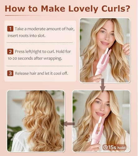 Auto Hair Curler, Automatic Curling Iron with 4 Temperature & 3 Timer, Automatic Shut-Off, Anti-Scald, Anti-Tangle Rotating Curling Wand for Hair Styling, Pink - Image 7