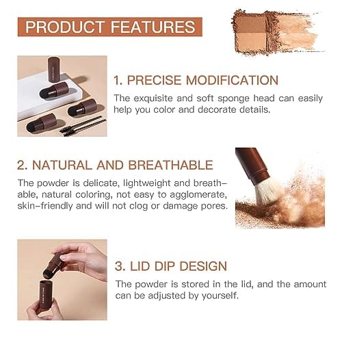 Eye-Brow Stamp Stencil Kit, Waterproof Brow Stamp Shaping Kit Eye Brow Definer & Filling Powder, Women Makeup Tools with 10 Reusable Eyebrow Stencils, 2 Brushes (Dark Brown) - Image 4